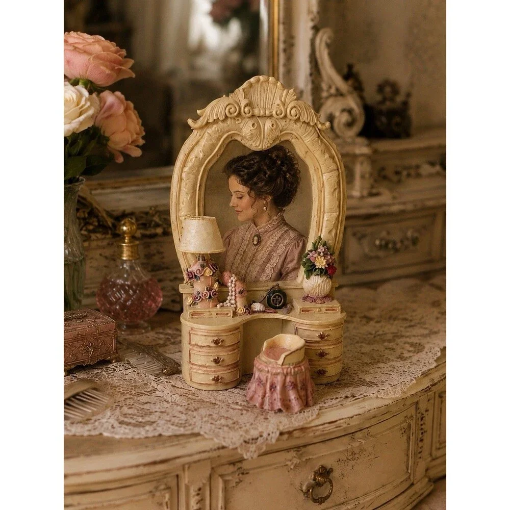 Vintage Victorian Vanity Dressing Table Photo Frame Miniature Decor Pink Floral